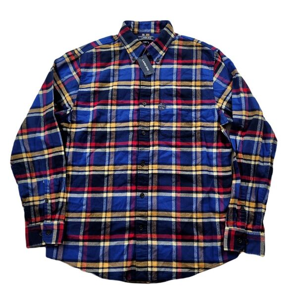 Lands End Plaid Flannel Shirt Mens Medium Mazarine Blue Flagship $49 NEW